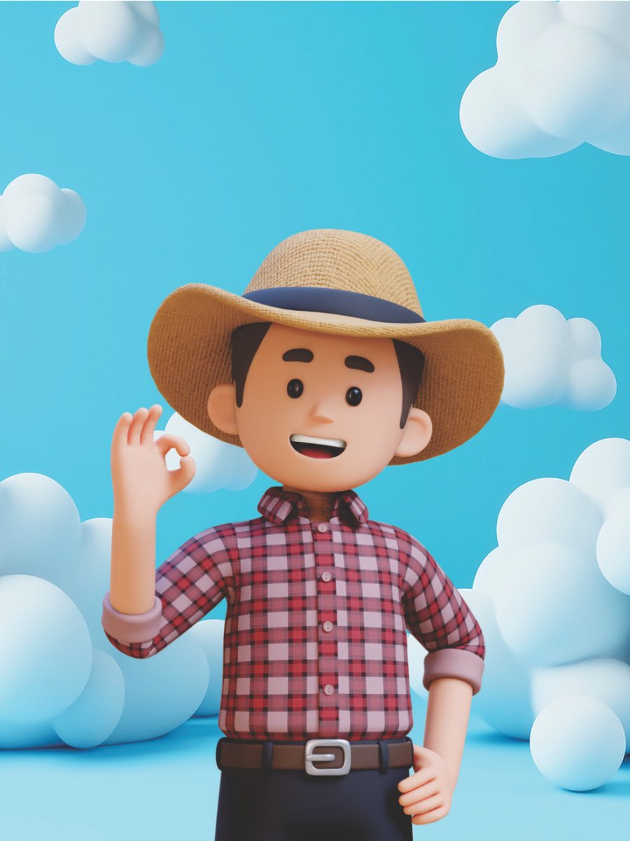 Brunão, mascote da fazenda, fazendo sinal de ok