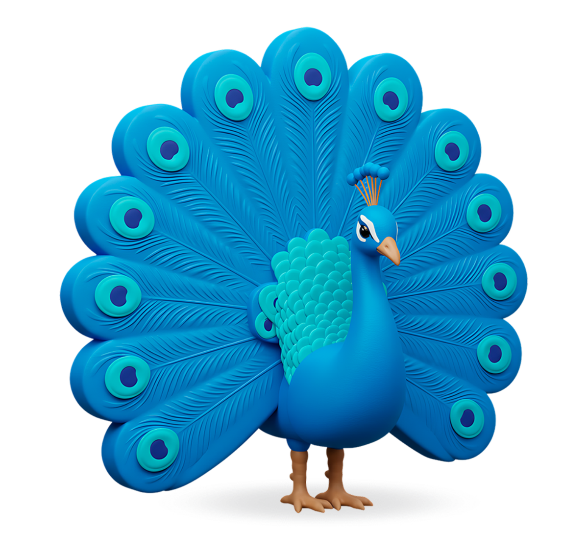 Pavão mascote da Fazê com a cauda aberta